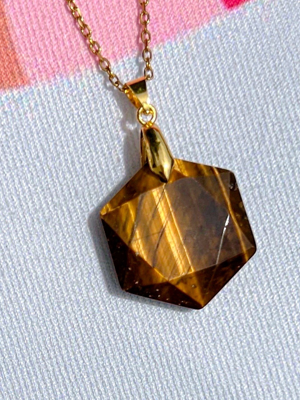 Tiger’s Eye Hexagon Necklace